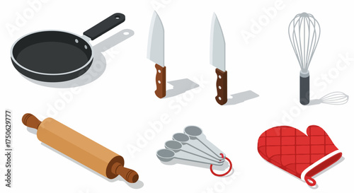 Isometric Kitchen Utensils and Cookware Set for Home Cooking and Baking
