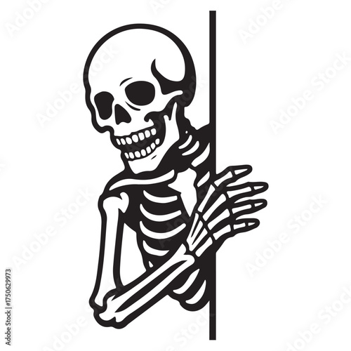 Grinning Skeleton Peek – Bold Cartoon Halloween Illustration