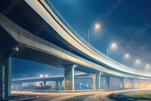 Elevated highway under illuminated night sky showcases modern infrastructure design