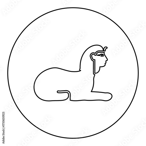 Sphinx Egypt pyramid concept egyptian statue of Giza icon in circle round black color vector illustration image outline contour line thin style