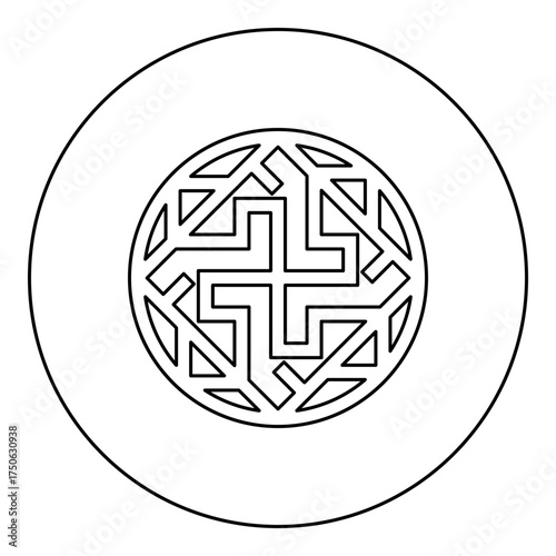 Valkyrie symbol sign slavic pagan icon in circle round black color vector illustration image outline contour line thin style