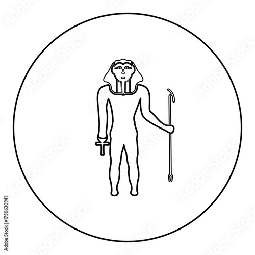 Pharaoh Egypt Tutankhamen King Tut icon in circle round black color vector illustration image outline contour line thin style