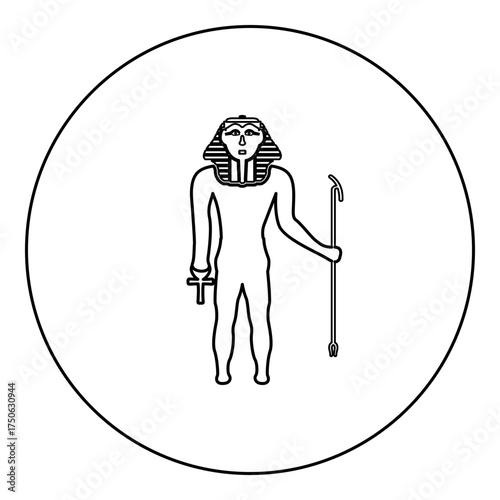 Egypt pharaoh Tutankhamen King Tut icon in circle round black color vector illustration image outline contour line thin style
