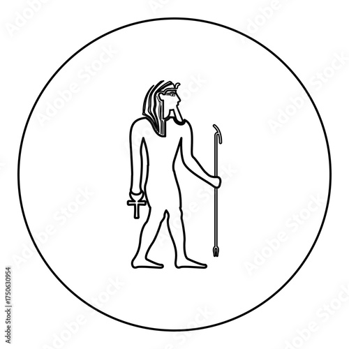 Egypt pharaoh Tutankhamen King Tut icon in circle round black color vector illustration image outline contour line thin style