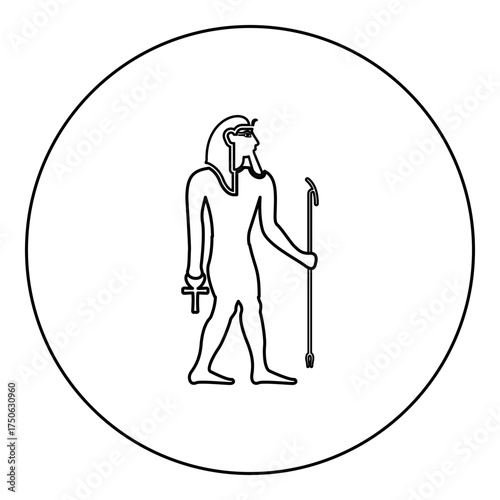 Pharaoh Egypt Tutankhamen King Tut icon in circle round black color vector illustration image outline contour line thin style