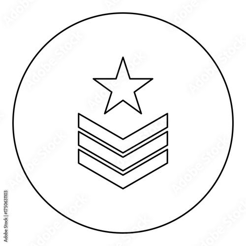 Army chevron military rank insignia badge symbol sign petty officer icon in circle round black color vector illustration image outline contour line thin style