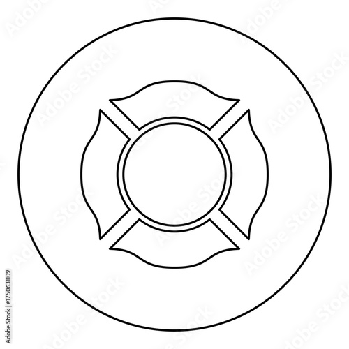 Firefighter cross Malta emblem fire fighter dept icon in circle round black color vector illustration image outline contour line thin style