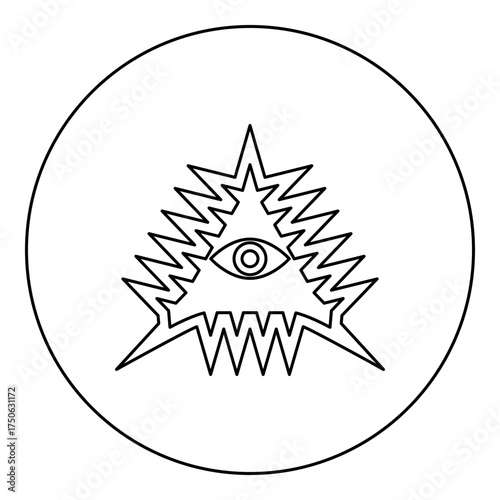 Mason symbol occult emblem of masonic Illuminati triangle all seeing eye of vision providence sacred sign in pyramid in triangle secret concept icon in circle round black color vector illustration 