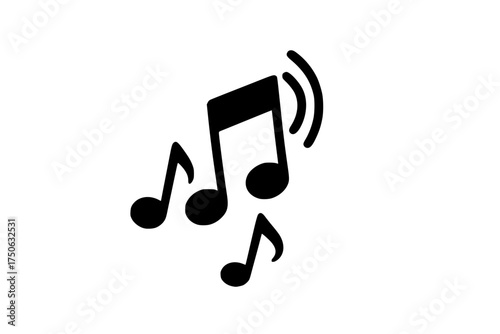 Music notes icon with sound waves — simple black vector on white background