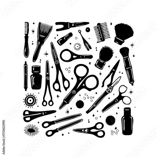 Elegant compilation of various hairdressing tools artistically arranged showcasing a timeless