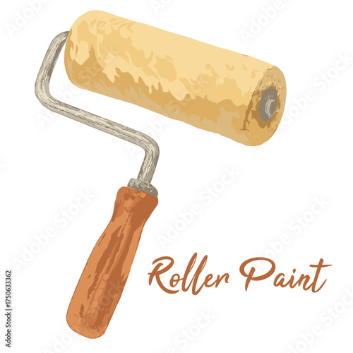 roller paint in watercolor illustration style, isolated vector on white background