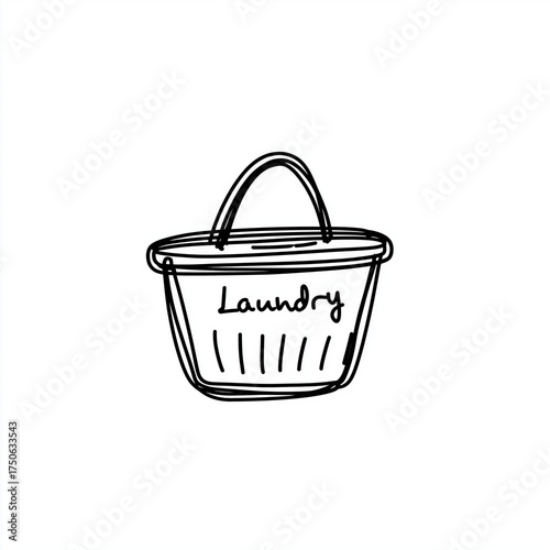Hand-drawn laundry basket with the word 