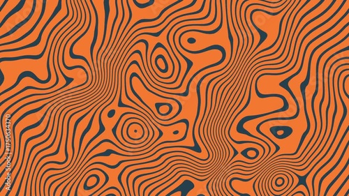 Dynamic Abstract Animation of Flowing Psychedelic Orange and Dark Teal Wavy Lines. Stock Footage