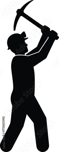 Vector silhouette coal miner worker with pickaxe illustration