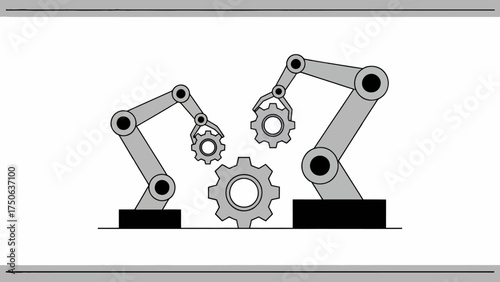 Robotic arms assembling gears in a factory setting emphasizing automation and precision in manufacturing processes for industrial efficiency