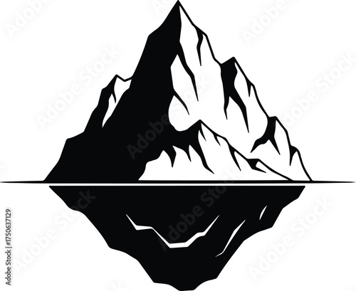 Vector silhouette mountain peak reflection in water illustration