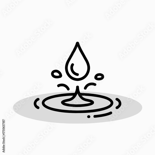 Minimalist water droplet icon illustration depicting purity and clean liquid with ripple effect for design projects