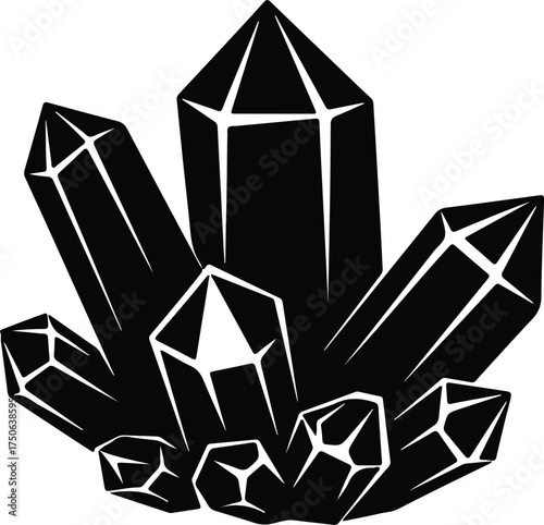Vector silhouette of sparkling crystal gemstone cluster illustration