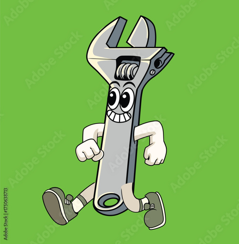 cute wrench retro mascot illustration 