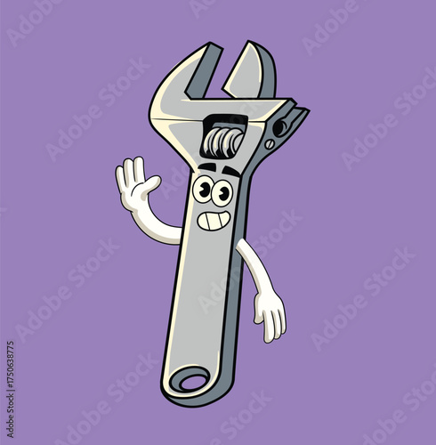 cute wrench retro mascot illustration 