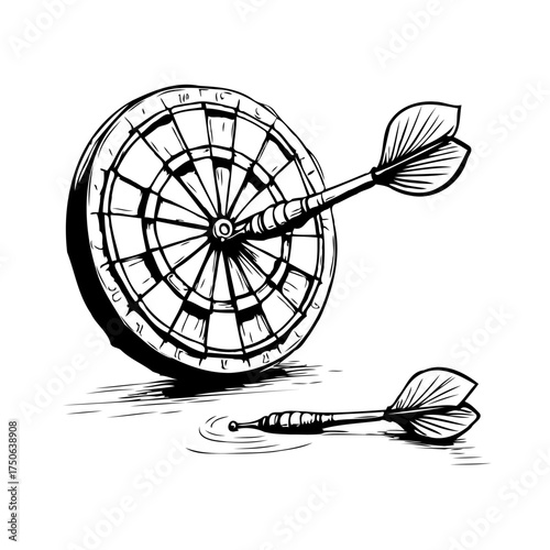 Illustration of precision dart game target reaching goals with skill and accuracy in competitive