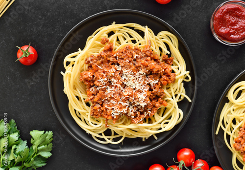 Spaghetti bolognese pasta on plate