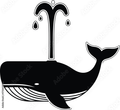 Vector silhouette whale spouting water simple black and white illustration
