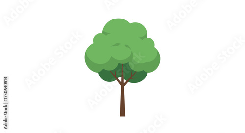 A stylized green tree with a brown trunk and branches against a white background.
