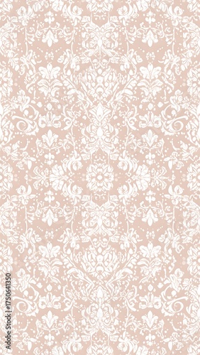 Ornate, symmetrical pattern in soft blush and white tones