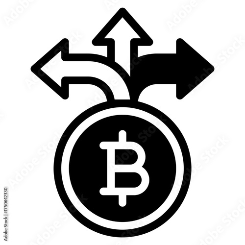 Bitcoin Currency with Direction Arrows Icon