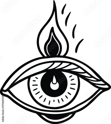 Surreal Eye with Candle Flame Pupil Line Art Illustration