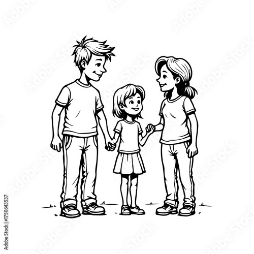 Monochrome depiction of an affectionate family trio showcasing unity love and connectivity through
