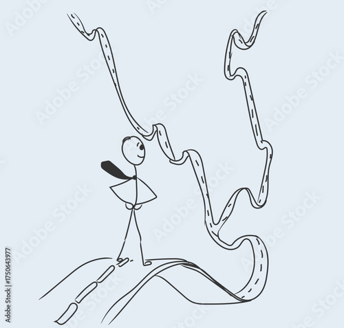 stickman standing on road floating in sky