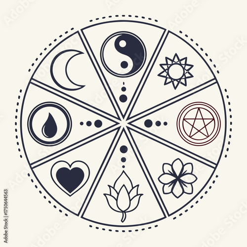 minimal tattoo icons yin yang mandala and lotus clipart set.svg