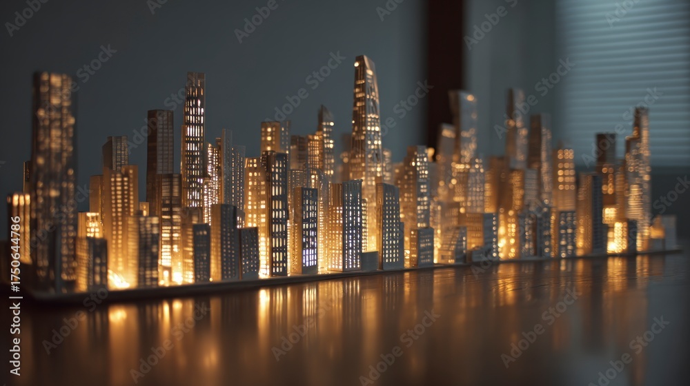Obraz premium Illuminated city skyline model