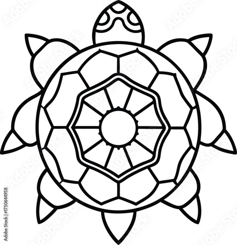 Turtle Shell Decorated with Mandala Line Art Illustration