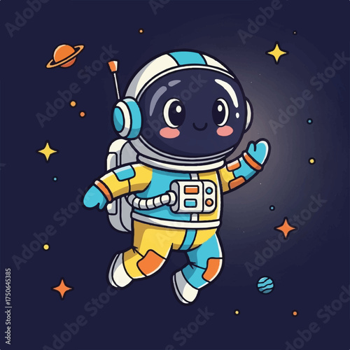 A playful animated astronaut shown floating.