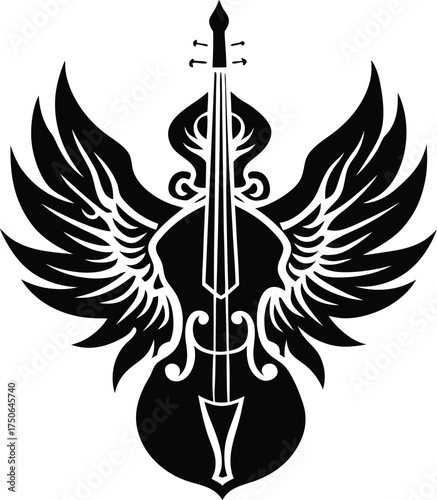 Violin Merging with Phoenix Wings Line Art Illustration