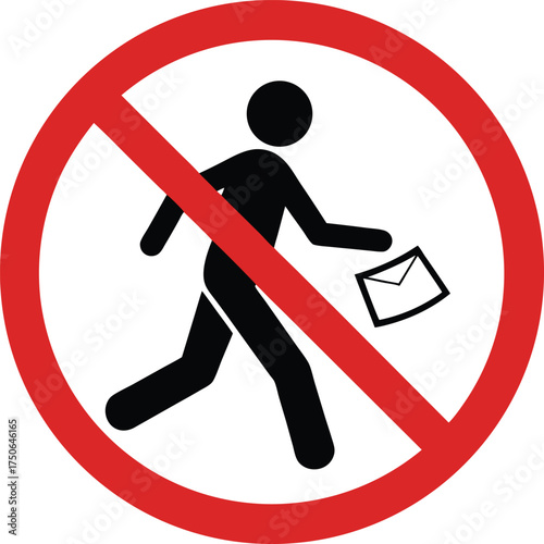 No mail delivery sign a red circle with a diagonal line across a person with an envelope