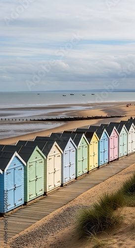 Pastel Beach Huts on the Norfolk Coastline.