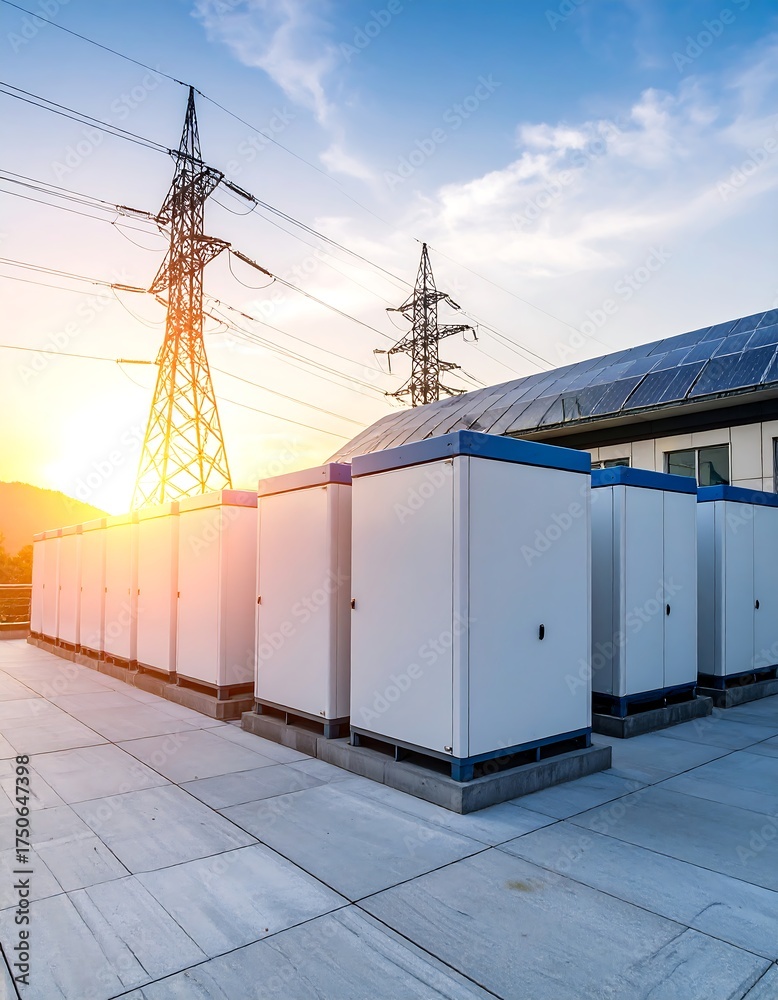 Fototapeta premium Outdoor Electrical Infrastructure with Transmission Towers & Panels