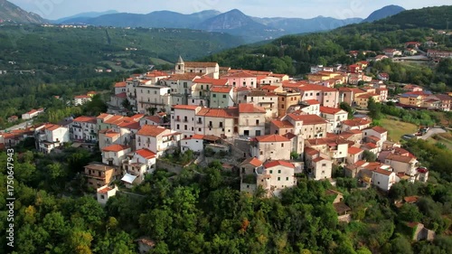  Italy tourism. Most beautiful villages of Molise region  - Colli a Volturno, scenic hilltop borgo. Aerial drone 4k hd footage.

