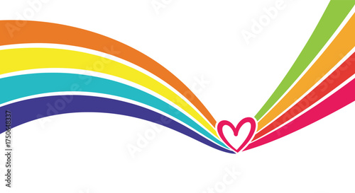 Vibrant rainbow waves flow gracefully towards a delicate heart symbol representing hope and love.