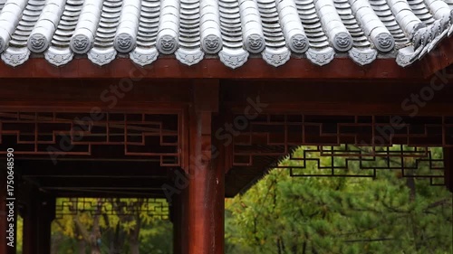 Raindrops dripped from the roof tiles