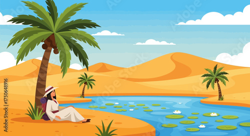 Oasis Retreat: A serene moment of respite in the heart of desert landscape scenery