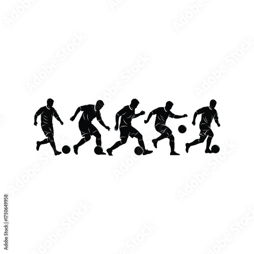Dynamic silhouette soccer players action sequence sports illustration vector