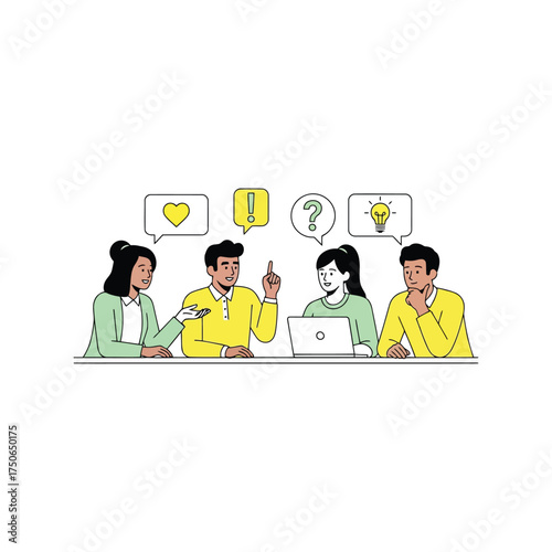 Team collaboration and brainstorming meeting diverse professionals discussing ideas vector