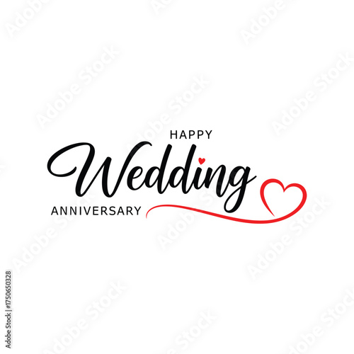 Happy wedding anniversary script typography with heart icon decoration vector