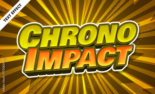 Chrono impact editable text effect, bold 3d comic style font, time game title design
