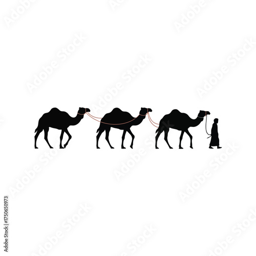 Silhouette camel caravan journey desert nomad travel adventure vector art vector